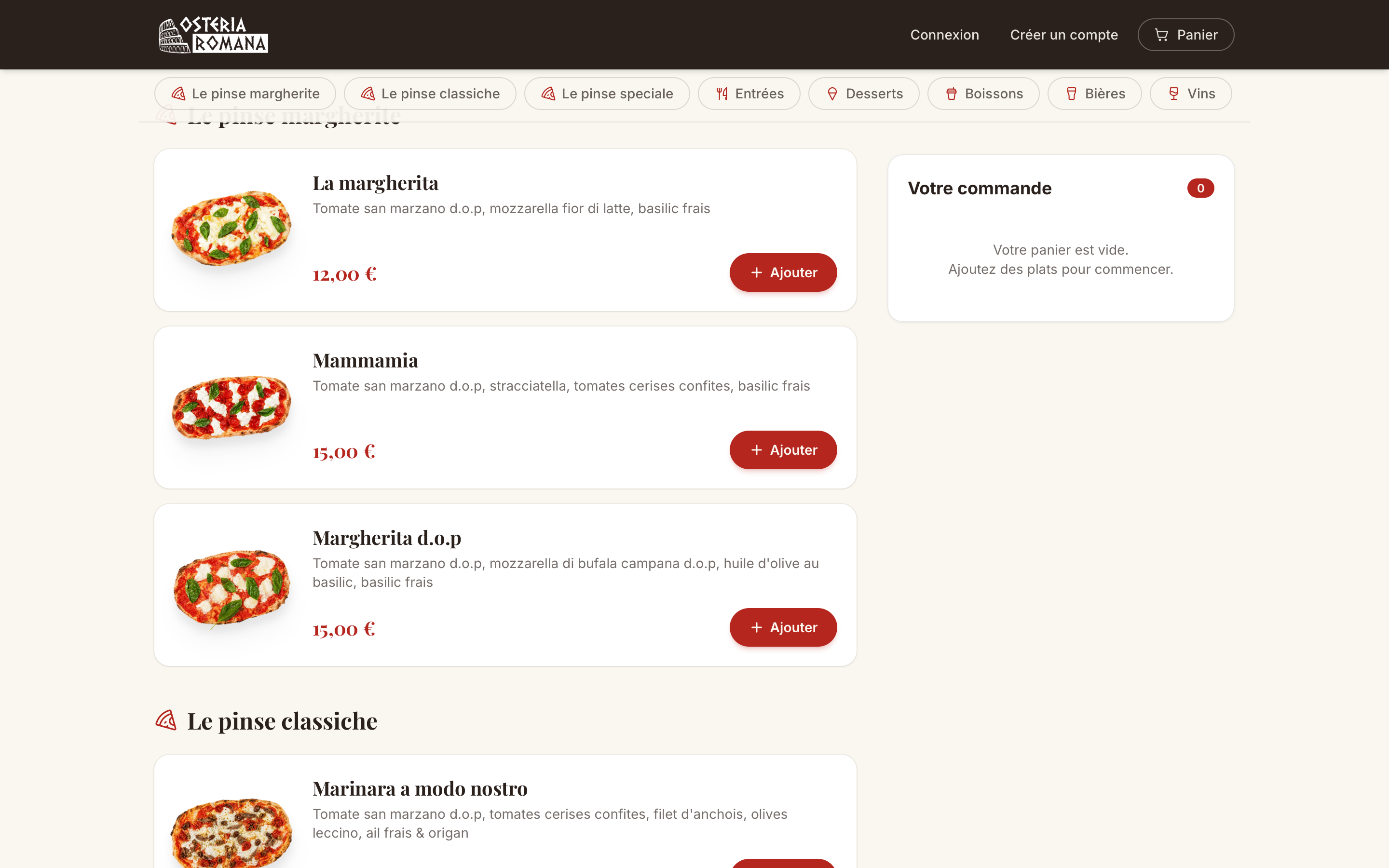 Plateforme de commande Osteria Romana réalisée avec Servio